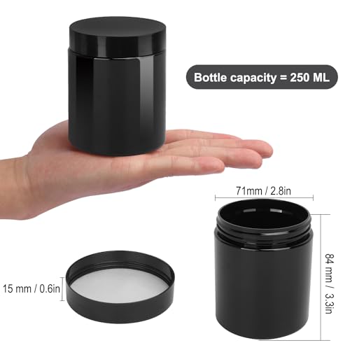 30 Packs 8.8oz (250 ml) Black Plastic Jars with Lids, Cosmetic Containers jars with Wide-Mouth for slime, beads, rhinestones, sequins Cosmetics, Lotion, Cream, Ointments and More by KUKLIPJIM.