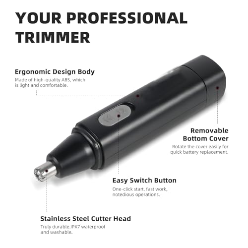 Nose and Ear Hair Trimmer Clipper, Professional Nose Hair Trimmer for Men, Easy to Clean (Black)