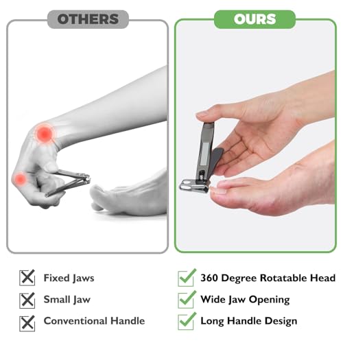 Toenail Clippers for Seniors Thick Toenails, Angled Head Large Toe Nail Clippers for Thick Nails for Men, Heavy Duty Ingrown Toenail Clippers with Wide Jaw, 360¡Æ Rotating Nail Clipper with Long Hande