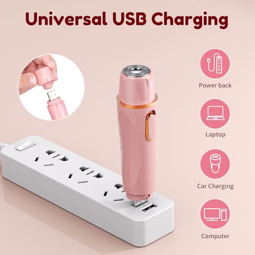 4 in 1 Women Electric Shavers, Hair Trimmer for Pubic, Legs, Arm, Underarm, Bikini, Face Shaver for Women, Rechargeable Hair Removal Epliators, Birthday, Christmas, Gifts (Pink)