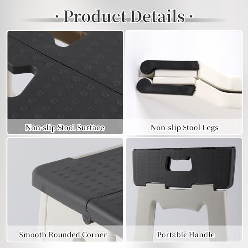 Shower Stool for Shaving Legs, Foot Rest Folding Stool Step with 2 Hooks, Foldable Waterproof Plastic Corner Shower Foot Rest for Pedicure Shave Legs (Gray)