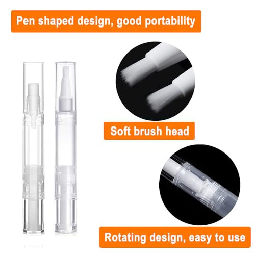30 Pack 5 ML Cuticle Oil Pens, Empty Nail Oil Pen Transparent Twist Pens with Brush Tip Cosmetic Lip Gloss Containers Applicators Eyelash Growth Liquid Tube with Sticker