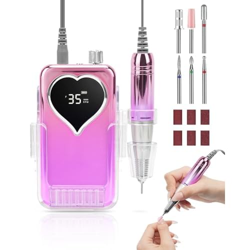 Electric Nail Drill Professional: Rechargeable Nail File with Bits for Acrylic Gel Nails, Professional Nail Drill Manicure Pedicure Polishing Shape Tools for Home Salon (Purple)