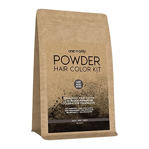 One N' Only Powder Hair Color Kit, Black, Permanent Color in Single Application, 100% Gray Hair Coverage without Lift, Just Add Water - No Developer Needed, Vegan and Cruelty Free