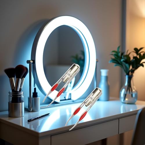 3Pcs Silver Tweezer With LED Light for Hair Removal Makeup Tool Eyebrow Eyelash Tweezers for Women Facial Hair, Lash Trimmer,Hair Ingrown for Tweezer,Women's Hair Removal Tweezers