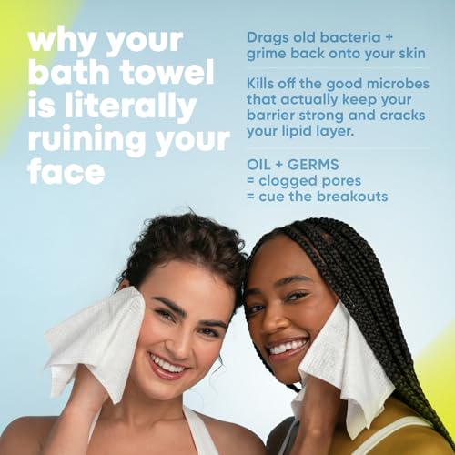 Takeoff Face Towels, 10"¡¿12" XL Face Disposable + Compostable, Ultra Soft Makeup Remover Dry Wipes, Thick Face Towel w/Dual Texture For All Skin Types incl. Sensitive, 50 Count x 4 Pack (200 total)
