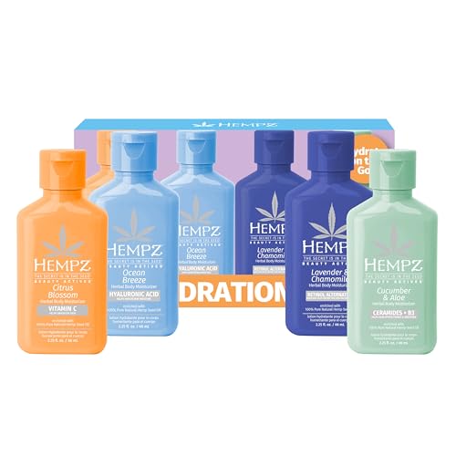 Hempz Mini Lotion Kit, Beauty Actives, 4-Pack Body Moisturizer, Travel Essentials, 2.25 oz