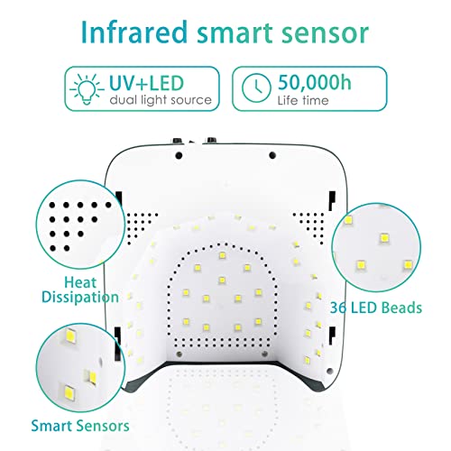 72W Cordless UV LED Nail Lamp for Gel Polish, Rechargeable Nail Polish Dryer Gel Machine for Manicure and Pedicure, Fast Nail Polish Curling Lamp with 4 Timer Setting Automatic Sensor