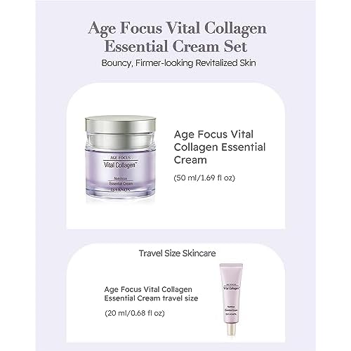 ISA KNOX AGE FOCUS VITAL COLLAGEN Essential Cream (2.4fl oz) - Korean Skin Care, Moisturizer by LG Beauty. Hydrolyzed Collagen, Vitamins C, B12 & E.