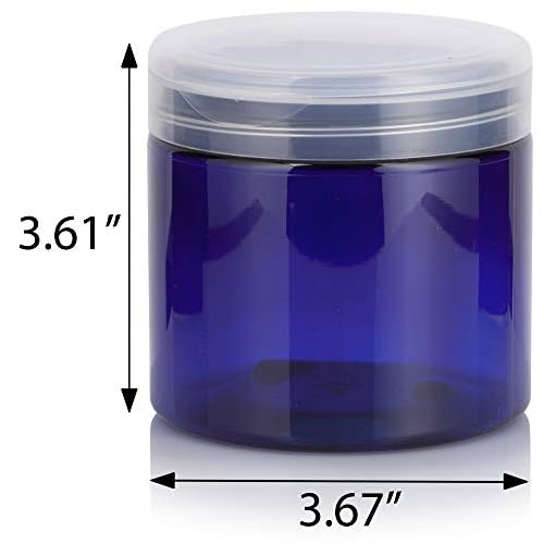 JUVITUS Cobalt PET Plastic (BPA Free) Refillable Jar with Clear Natural Flip Top Cap - 16 oz (6 Pack) + Labels