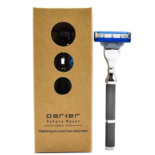 Parker 42M All-Metal Triple Blade Razor in Graphite Gray - Compatbile with Gillete Mach 3 Cartridge Refills ? Deluxe Brass-Frame, Textured Grip Handle for Triple Blade Shaving