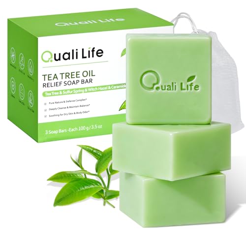 Tea Tree Soap, Tea Tree Soap Bar for Face & Body, Antifungal Soap with Tea Tree Oil, Antibacterial Bar Soap for Fungus, Ringworm, Acne, Pack of 3