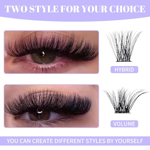 WENDY LASHES Clusters for Eyelash Extensions: 12-16mm Mixed, Ultra-light, Natural, Wispy, Waterproof, Cat Eye, DIY at Home, D Curl, Wendy, C3+C9, FD318