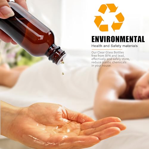 2 oz Amber Glass Bottles, Small Boston Round Glass Bottles (80 Pack) with Leak-proof Caps, Refillable Container for Homemade Extract, Essential Oils, Herbal Medicine and More