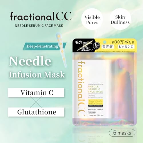 fractional CC Needle Serum C Face Mask, Made in Japan, 300000 Needle Infusion Masks, Vitamin C, Glutathione, Pore Care, 6 Sheets