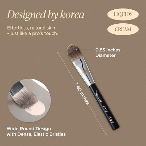 Piccasso FB17 Foundation Brush ? Soft Makeup Brush for Liquid & Cream Foundation, Curved Bristles for Smooth and Flawless Face Makeup, Professional Tool for Base Layering, Korean Beauty Essential