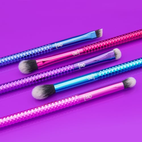 MODA Pro 5pc Deluxe Eye Makeup Brush Kit, Includes - Shader, Crease, Detail, Smudger, and Liner Brushes (Multi-Colored Metallic)
