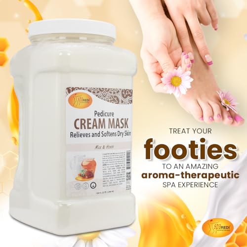SPA REDI - Body and Foot Cream Mask, Milk and Honey, 128 Oz - Pedicure Massage for Tired Feet and Body, Hydrating, Fresh Skin - Infused with Hyaluronic Acid, Amino Acids, Panthenol, Comfrey Extract