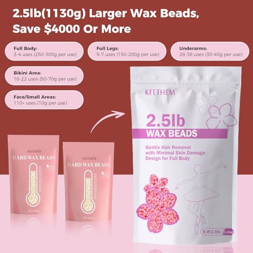 2.5lb Wax Beads, Hard Wax Beads for Coarse Hair Removal and Sensitive Skin- Waxing Beads for Women Men - Hard Wax Recommended for Full Body Bikini Brazilian Waxing (Rose)