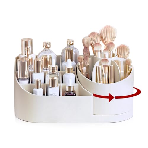 Makeup Organizer Countertop with Rotating Brush Holder for Vanity, Bathroom, Dresser Cosmetic Makeup Storage Organizer Multifunctional¡¦