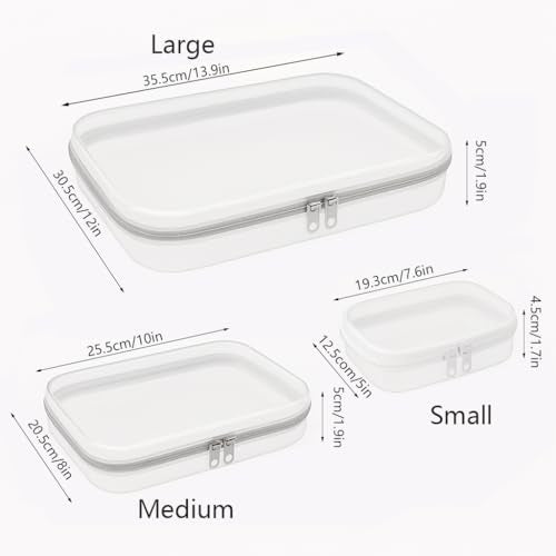 6Pcs/2L+2M+2S Clear Hard Shell Zippered Travel Case ? Plastic Organizer Pouch for Toiletries, Cosmetic Bag, Diaper Bag & Packing Accessories (White, Set D)