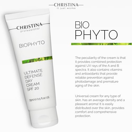 Christina Bio Phyto Ultimate Defense Day Cream Moisturizer with SPF 20-75 ml - Broad Spectrum UVA/UVB Protection Facial Moisturizer with Hyaluronic Acid & Vitamin B12- For Normal & Combination Skin