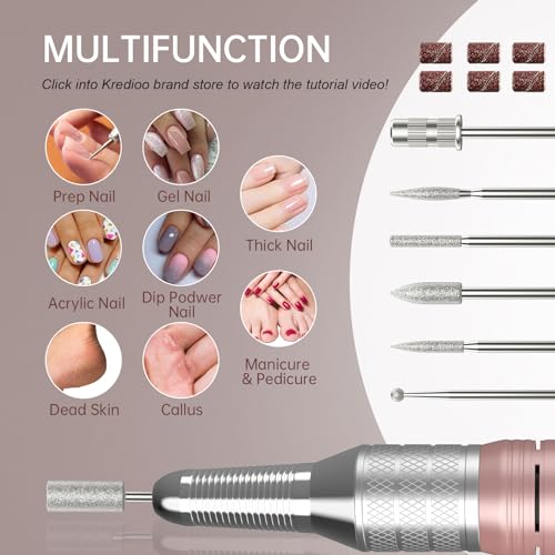 Delanie Professional Nail Drill High Torque 35000 RPM Rechargeable Portable Electric Nail File Filer for Acrylic Gel with Cuticle Bits, Salon Manicure Tool, Rose Gold