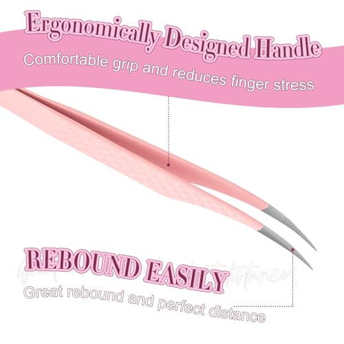 Fiber Tip Tweezers for Lash Extensions Precision Eyelash Isolation, Industrial Tweezers for Crafting,Soldering, Laboratory Work, Jewelry-Making Non-Slip Grip Stainless Steel by EMEDA(Dolphin)