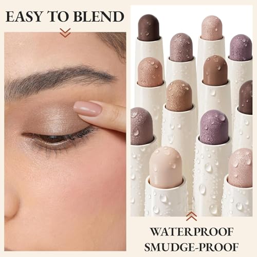 exmiloo Eyeshadow Stick - 2-in-1 Dual-Ended Cream Eye Shadow Stick - Shimmer &Matte Eye Shadow for Women Girls, Long-Lasting, Waterproof, Crease-Proof (Taupe Twilight)
