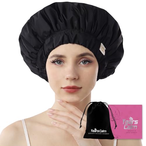 Years calm Heat Cap For Deep Conditioning Shower Cap£¬Reusable Three-Layer Structure Waterproof Hair Cap ? Applicable Tofor Bathing, Hair Care, And Other Uses (Black, One Size)