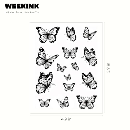 Black & White Butterfly Temporary Tattoos ? 15 Customizable Butterfly Temp Tattoo with Detailed Linework, Waterproof & Realistic, Lasting for 2 Weeks