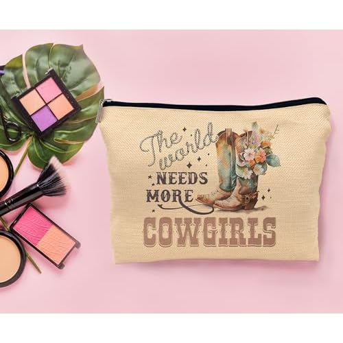 The World Needs More Cowgirls Funny Makeup Bag, Retro Western Country Floral Boots Cosmetic Bag, Gift for Teen Girls