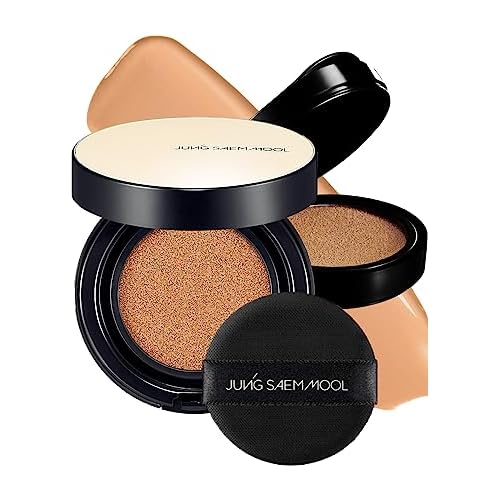 JUNG SAEM MOOL Essential Skin Nuder Longwear Cushion 0.98 Fl Oz, Refill Included, 24H Lasting Cushion Foundation with High Coverage, Semi-Matte Natural Finish, Korean Foundation Makeup (Medium Deep)