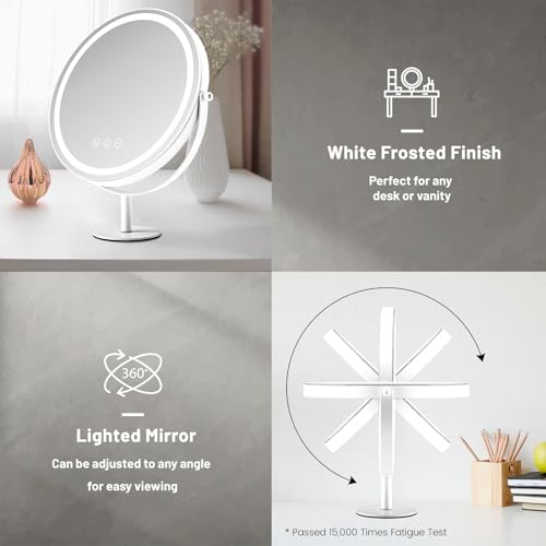 Makeup Mirror with Lights, Lighted Makeup Mirror with Magnification, 1x/10x, Large Round Vanity Mirror with Stand, 3 Color Modes, Brightness Adjustable, Smart Touch Control, 13 Inches Diameter