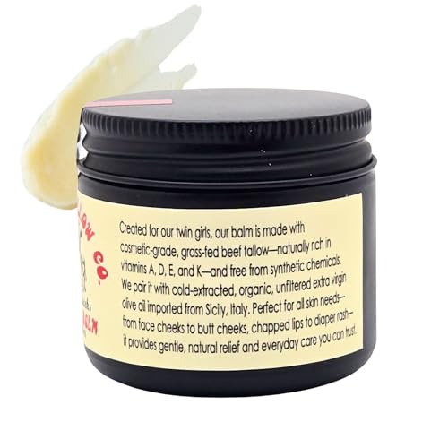 Beef & Cheeks Unscented Tallow Balm 2oz, Cosmetic Grade Grass-Fed & Finished Beef Tallow paired with Organic Sicilian Unfiltered Extra Virgin Olive Oil