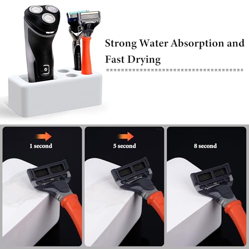 Linkidea Diatomaceous Earth Safety Razor Holder, Quick-Drying Stand Compatible with Vikings Blade Chieftain, Merkur 34C HD, 38C, Shaving Revolution (White)
