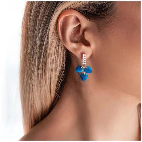 Boho Sapphire Tassel Earrings Blue Crystal Heart Earrings Gold Cz Bar Stud Earrings Blue Cz Heart Drop Earrings Blue Rhinestone Earrings Jewelry for Women