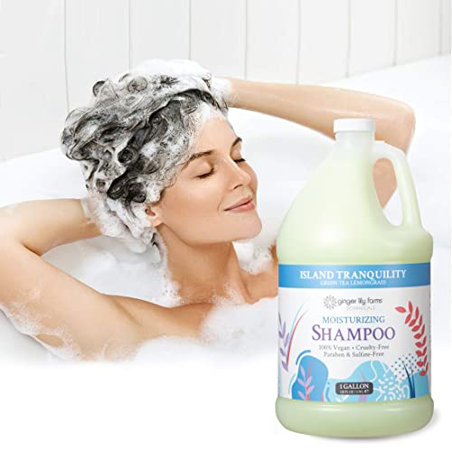 Ginger Lily Farms Botanicals Moisturizing Shampoo for All Hair Types, Island Tranquility, 100% Vegan & Cruelty-Free, Green Tea Lemongrass Scent, 1 Gallon (128 fl oz) Refill
