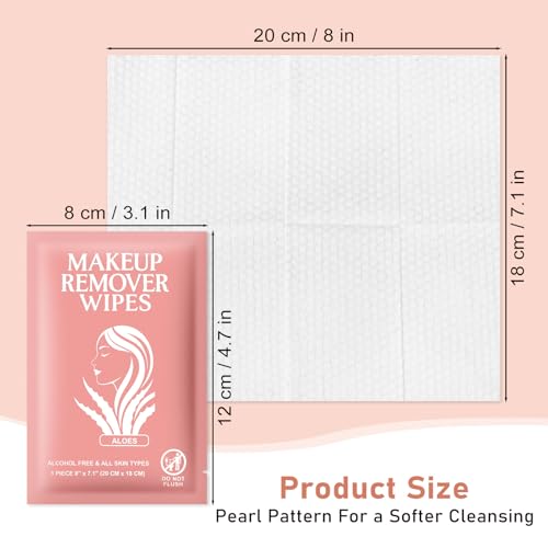 Makeup Remover Wipes Individually Wrapped Facial Cleansing Towelettes Bulk, Disposable Cleanser Makeup Removal Cloths Pads for Oil Dirt Skin Care Removing Mascara Lipstick Travel Hotel Aloes £¨50 Pack)