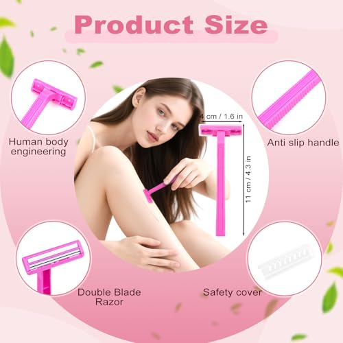 Women's Disposable Razors Individually Wrapped Twin Blade,Disposable Razors Women Bulk with Clear Safety Cap for Men Women Camping Traveling Home Bathing Hotel (pink, pack of 100)