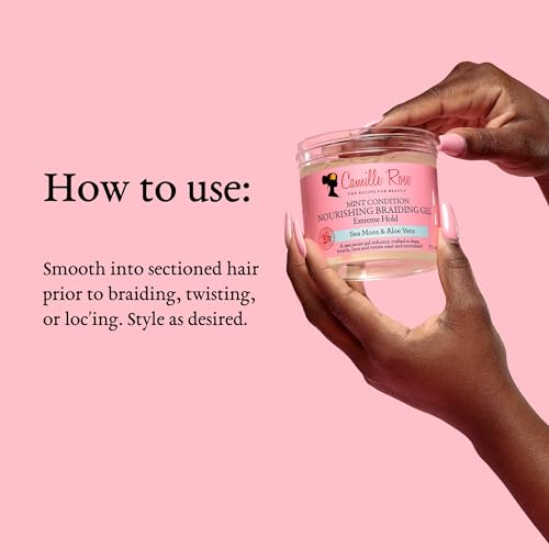 Camille Rose Braiding Gel, Mint Condition ? Sea Moss & Aloe Vera Braid Gel for Dry, Itchy Scalp, Flake & Frizz Control, 12 Oz
