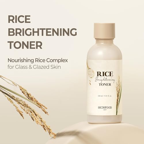 SKINFOOD Rice Brightening Toner, Korean Skincare Toner for Face with 48 Hours Fermented Rice Water for Healthy Glow Glass Skin, Pore Minimizing, Hydrating, Vegan, 160ml/5.4fl.oz.