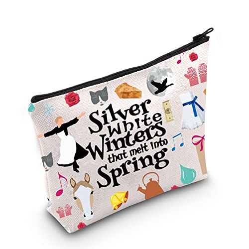 MEIKIUP The Sound of Inspired Music Gifts Musical Cosmetic Makeup Bag Musical Theatre Fans Gift Musical Makeup Zipper Pouch (Silver White Bag)