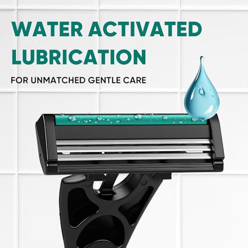 50 count Disposable Razors for Men,3-Blade Razors,Bulk Stainless Steel Shavers with Lubricating Strip for Shaving Sensitive Skin