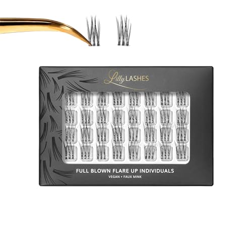 Lilly Lashes Individual Flares, Set of 32 Lash Clusters, 3x Eyelash Clusters Each for Easy Placement, Double Layer Lash Cluster for 3D Glam Look, All Eye Shapes, Eyelash Cluster Lash Glue not Included