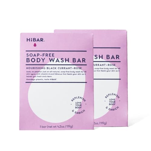 HIBAR - Nourish Solid Body Wash Bar - Replenish & Enrich - With Pomegranate Sterol & Jojoba Protein - Daily Use & Sensitive Skin - Plastic, Paraben & Soap-Free - Vegan - Black Currant + Rose - 2 PACK