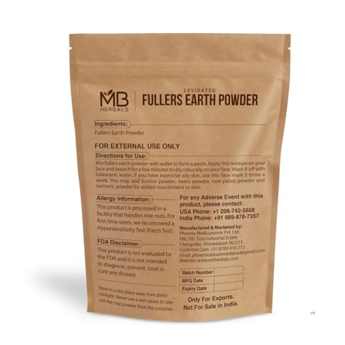 MB Herbals Fullers Earth Powder 1.1 LB | 500 Gram | Fuller's Earth | Multani Mitti | Bentonite Clay for Face Pack | No Fragrance | No Preservative