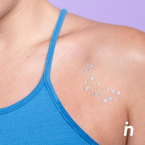 Nipskin Dream Chaser Stick-On Face & Body Art Patches ? Metallic Sky Blue Moons, Clouds & Stars ? Sweat-Proof, Soft on Skin ? 4 Pieces