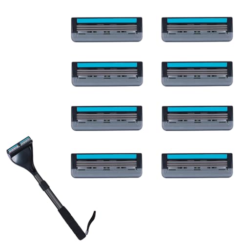 Retractable Long Handle Back Shaver Razor Refills, 8ct | 3 Blade Razor for Men, Shaving Blades, 8 Refills