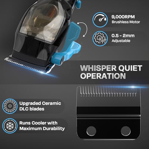 HUMMINGBIRD MK10 Pro Series Hair Clippers ? 9,000 RPM Brushless Motor, DLC Blade, Cordless USB-C Rechargeable, Super Torque, Professional Barber Clippers, Haircut Kit, Includes Barber Cape & Comb